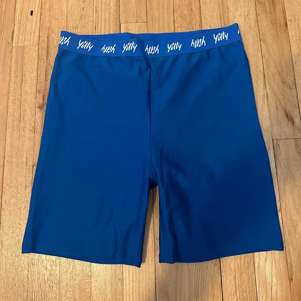 YITTY Royal Blue Leggings, Bike Shorts & Sports Bra Set